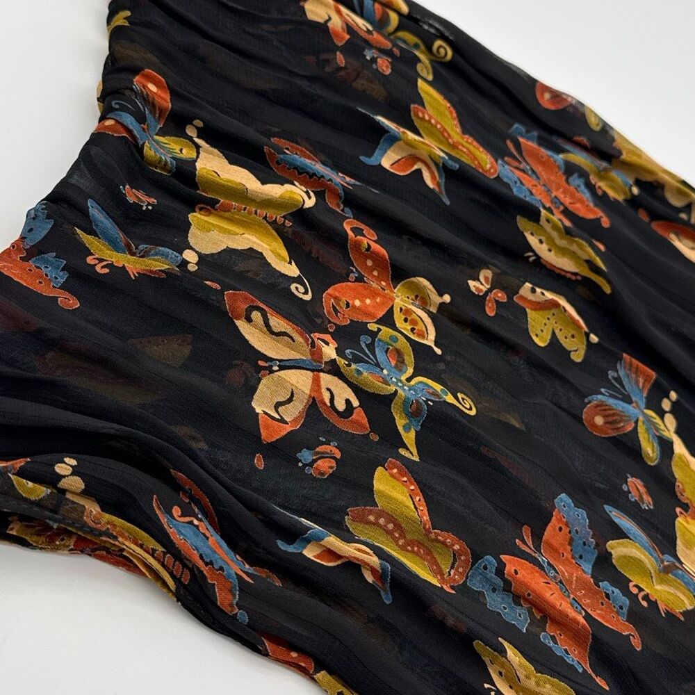 Vintage Black Butterfly Print Scarf – Long Sheer Chiffon Wrap 66” x 20”‎
